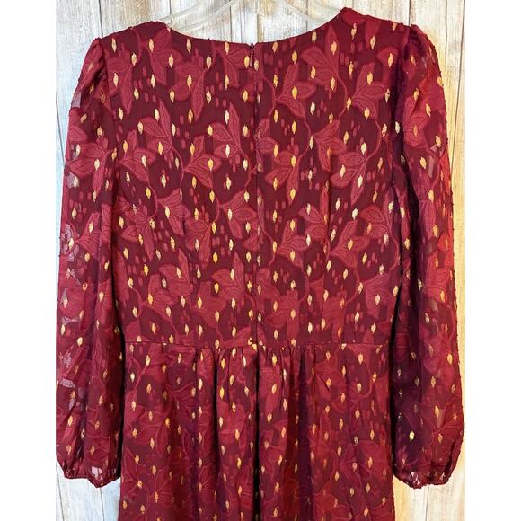 London Times Floral Burn Out Bishop Sleeves Chiffon Fit Flare Dress Size 8 NWT - Picture 9 of 10